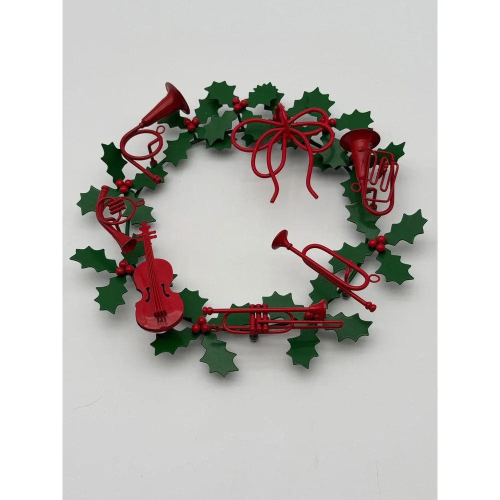 Midwest Importers Metal Christmas Wreath Musical Instruments Holly Green Red 10
